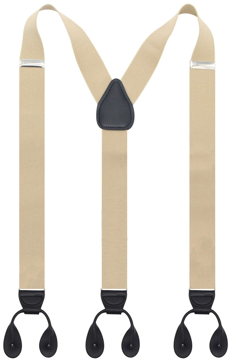 Timiot Y Back Button 1.4" Suspenders for Men with Stylish Leather Button Ends Durable Long Lasting Stretch Ultimate Fashion (Champagne) - Image 1